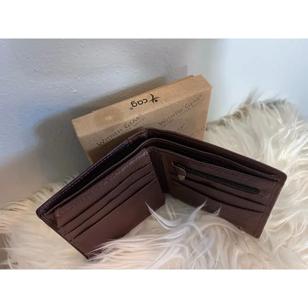 Leather Christian Wallet Billfold Mens Brown Be Strong Courageous Gift Religious